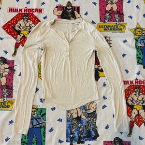 Lululemon Women's White Ribbed Long Sleeve Henley Top S/XS